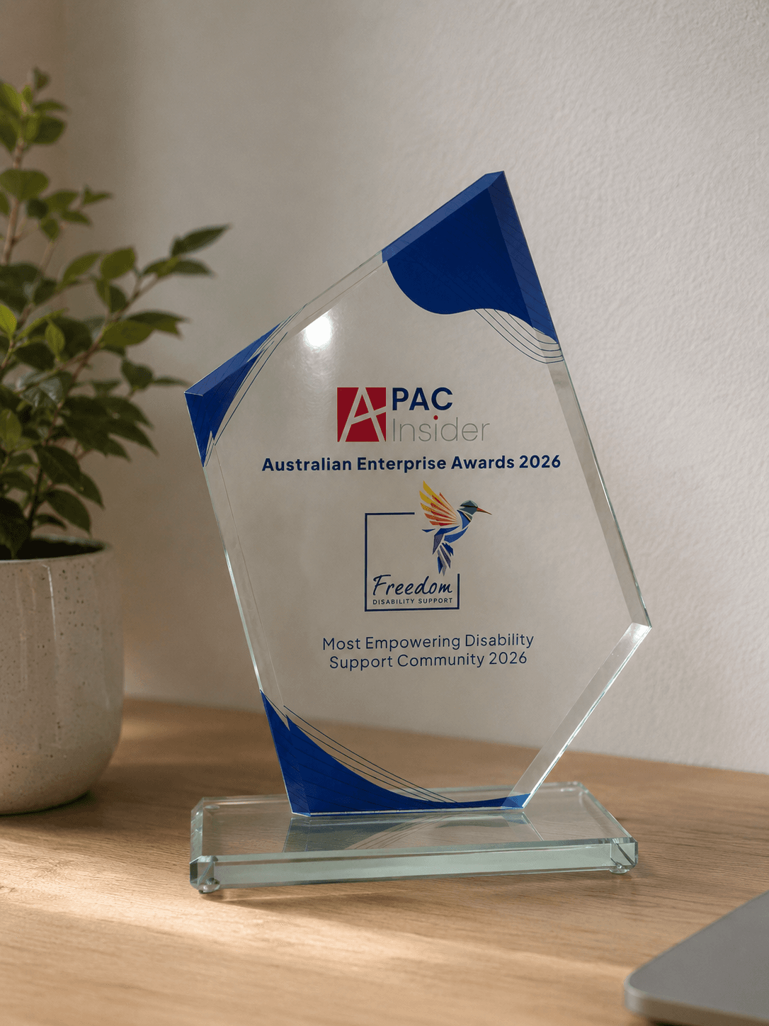 The APAC Insider 'Most Empowering Disability Support Community 2026' award trophy